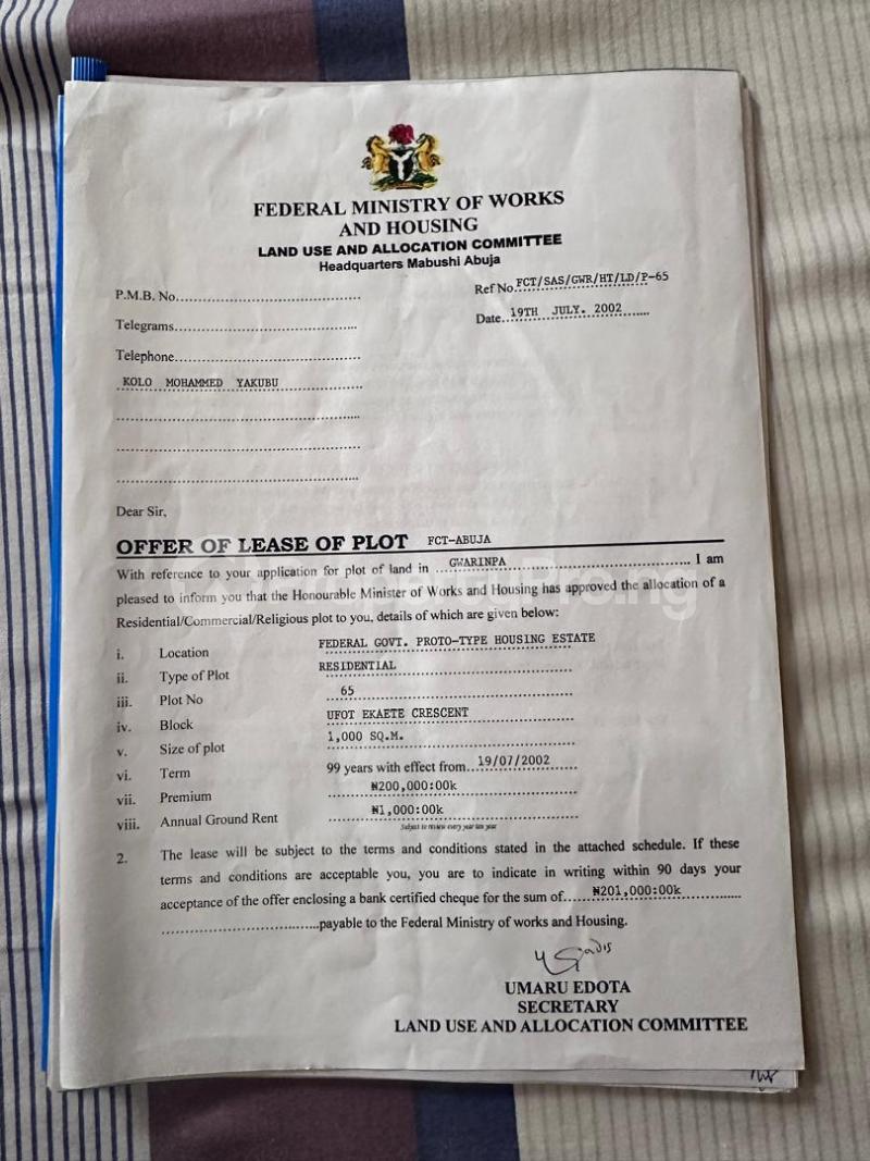 Land for sale Works And Housing Estate Gwarinpa Abuja