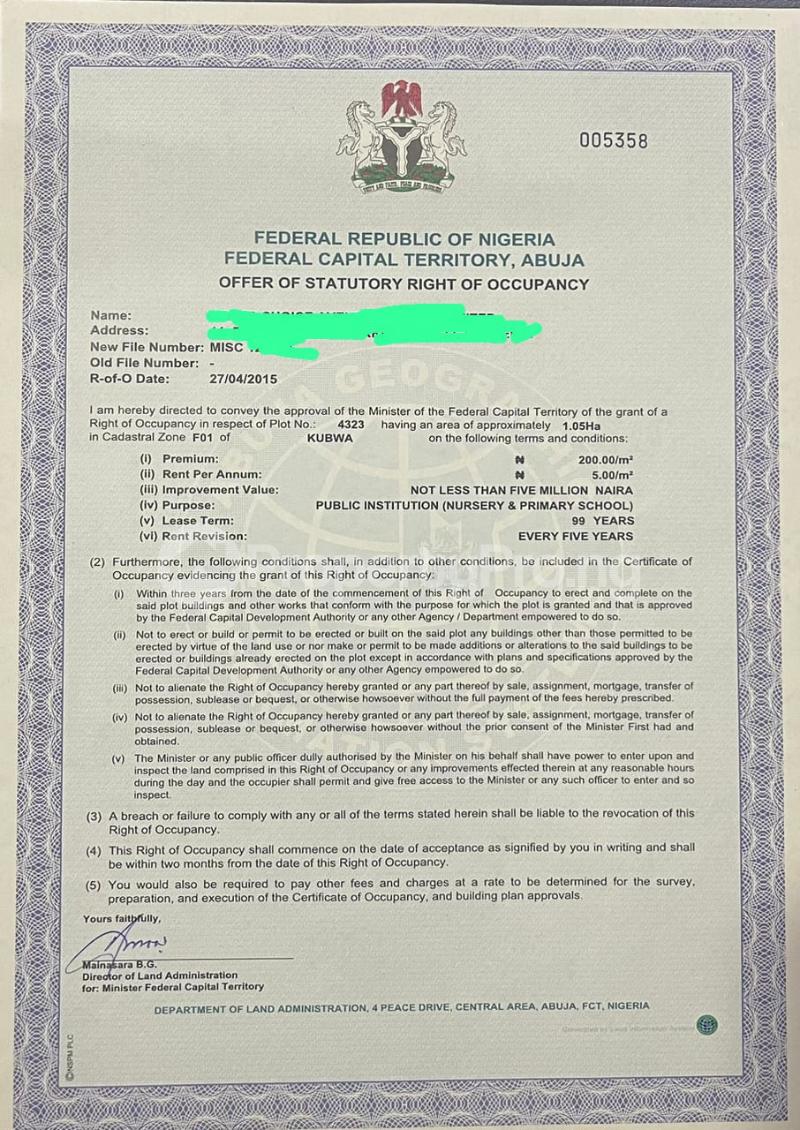 Land for sale Fo1, Kubwa Abuja