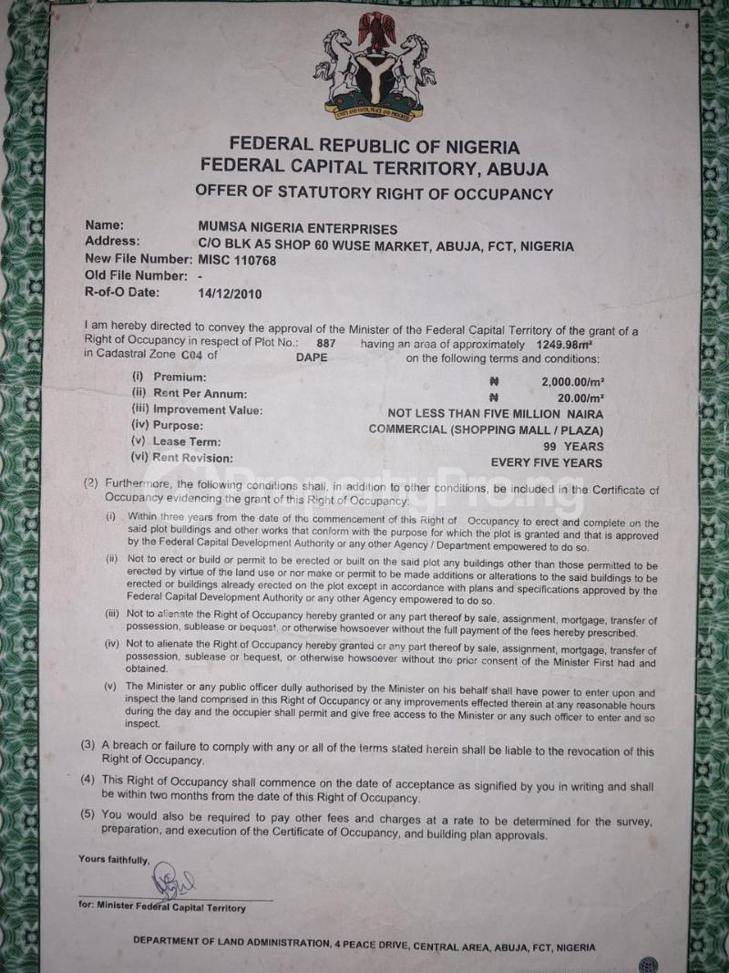 Land for sale Lifecamp Dape Abuja