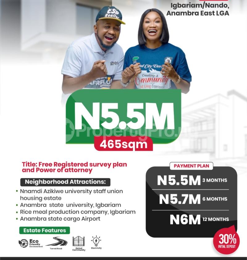 Land for sale Nnado/ Rosewood Supreme Estate/ Nnamdi Azikiwe University Staff Union Housing Estate. Anambra East Anambra