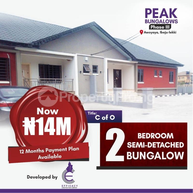 2 bedroom House for sale Peak Bungalows Phase 3, Behind Mayfair Gardens Awoyaya Ajah Lagos