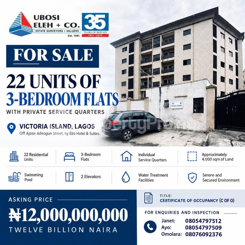 3 bedroom Flat / Apartment for sale Ajose Adeogun Street Victoria Island Lagos