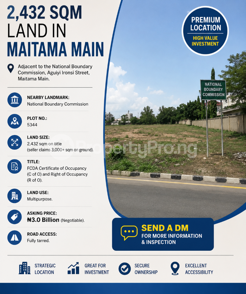 Land for sale Adjacent To National Boundary Commission Maitama Abuja
