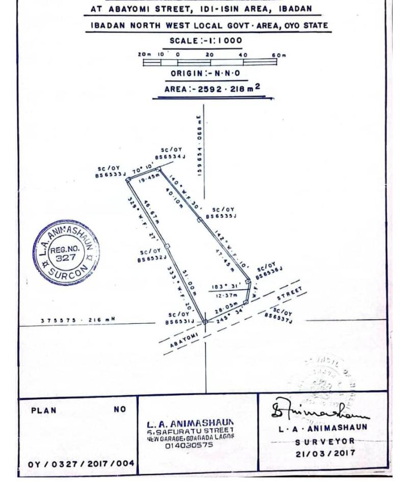 Land for sale Abayomi Street, Idishin Ibadan Oyo