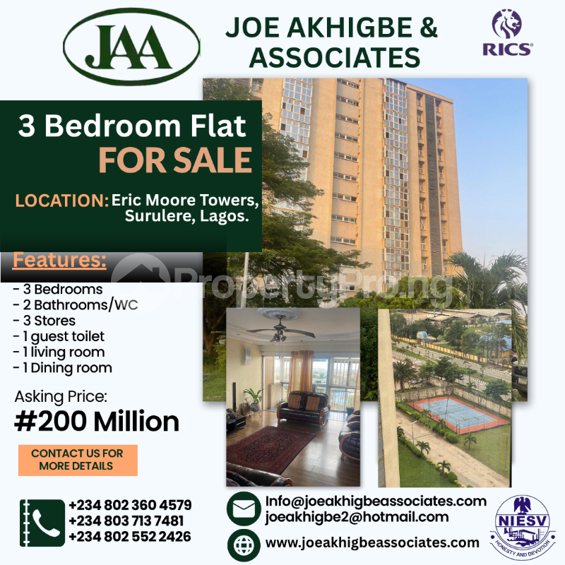 3 bedroom Flat / Apartment for sale Eric moore Surulere Lagos