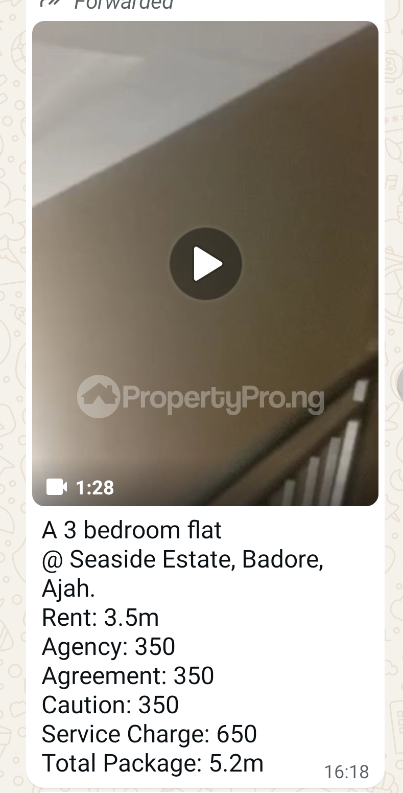 3 bedroom Flat / Apartment for rent Seaside Estate Badore Ajah Lagos