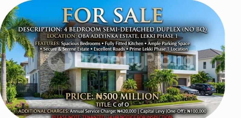 4 bedroom House for sale Ona Adeyinka Estate Lekki Phase 1 Lekki Phase 1 Lekki Lagos