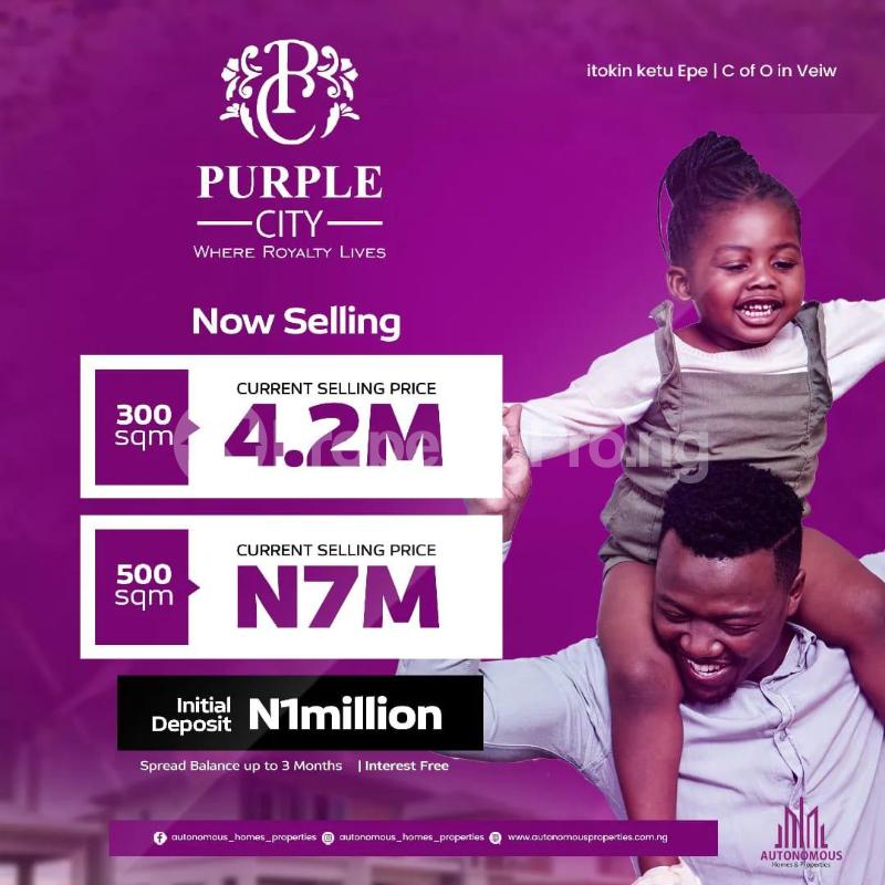 Land for sale Itokin/ Purple City Estate/ Ketu, Epe Lagos
