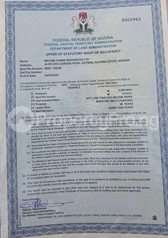 Land for sale Guzape Abuja