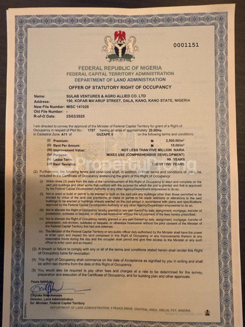 Land for sale Guzape Abuja