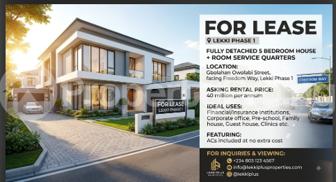 5 bedroom House for rent Facing Freedom Way Ikate Lekki Lagos
