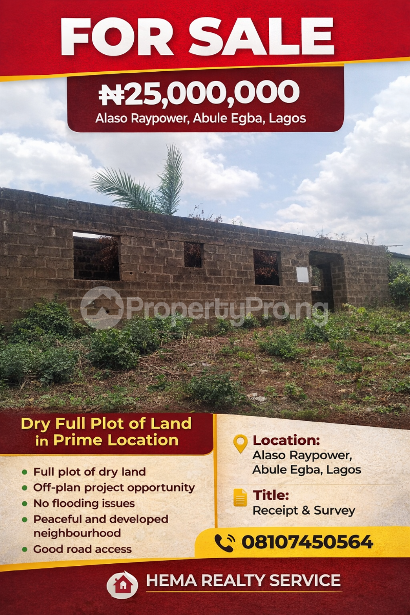 Land for sale Alaso, Raypower, Alagbado Abule Egba Lagos