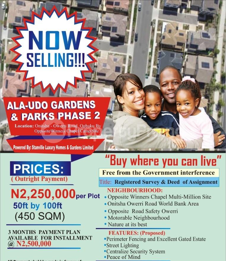 Land for sale Ala Udo Luxury Estate Phase 2 Onitsha Owerri Road Ogbaku By Winners Chapel Owerri Imo