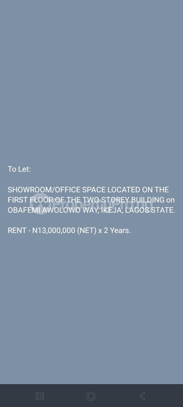 Commercial Property for rent Off Awolowo Way Obafemi Awolowo Way Ikeja Lagos