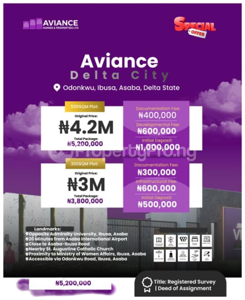 Land for sale Aviance Delta City Admiralty University, Ibusa, Asaba International Airport Asaba Delta