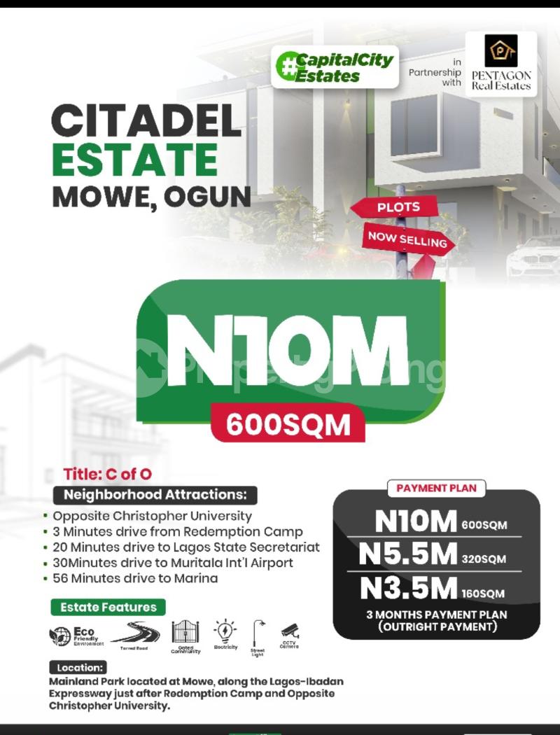 Land for sale Opposite Christopher University/ Citadel Estate/ 3min From Redemption Camp Obafemi Owode Ogun