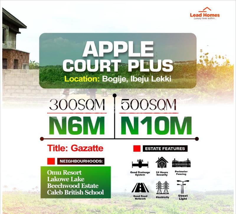 Land for sale Bogije/ Apple Court Plus/ Beachwood Estate Bogije Sangotedo Lagos