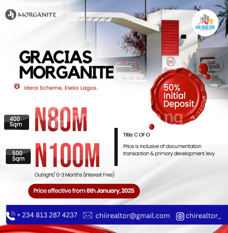 Land for sale Nestled In The Idera Housing Scheme/ Gracias Morganite/ Along The Lekki Epe Expressway, Before Eleko Junction Ibeju-Lekki Lagos