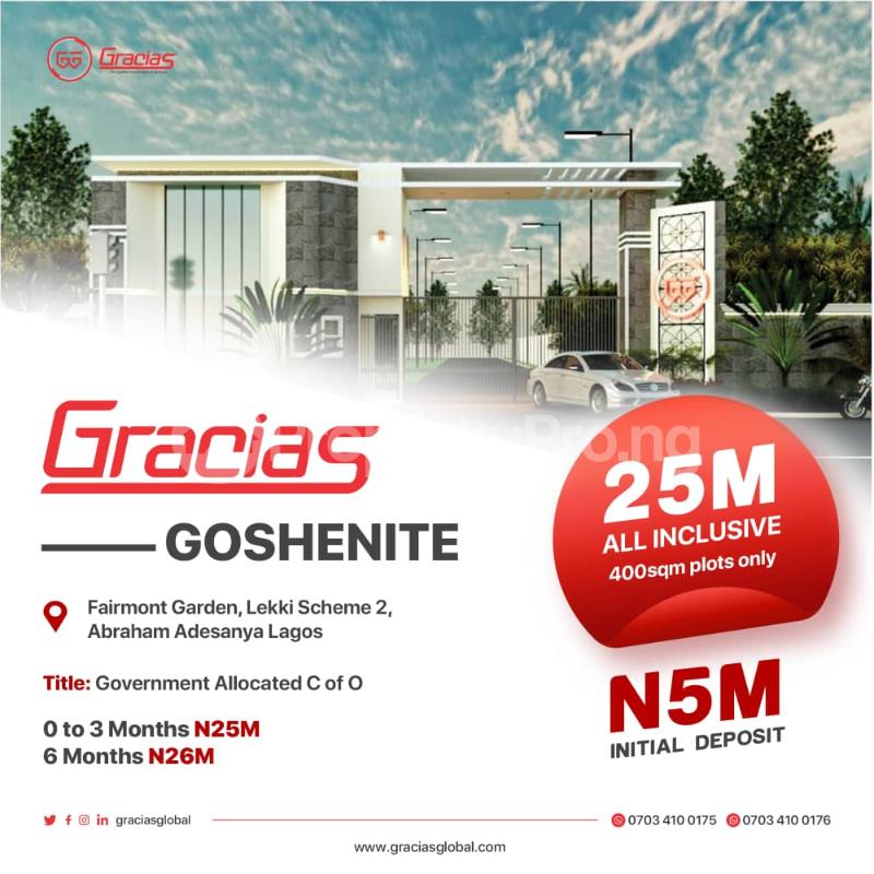 Land for sale Gracias Goshenite In Fairmont Garden Lekki Scheme 2 Abraham adesanya estate Ajah Lagos - 0