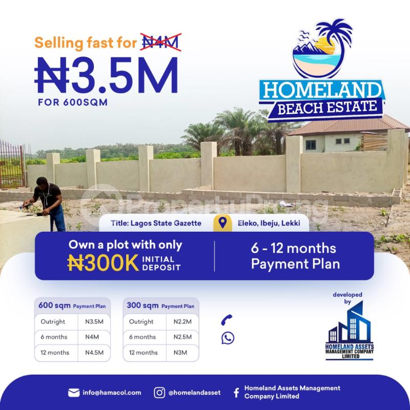 Land for sale Homeland Beach Front Estate, Eleko Lagos Eleko Ibeju-Lekki Lagos