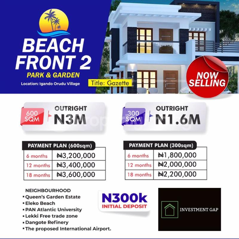 Land for sale Beachfront Has A High Returns On Investment One Of The Features Is That Property Close To The Beach Appreciates Fast And It’s In A Close Proximity To Amen Estate Eleko Beach, Lekki Free Trade Zone, Vila Rica Resort Eleko Ibeju-Lekki Lagos - 0