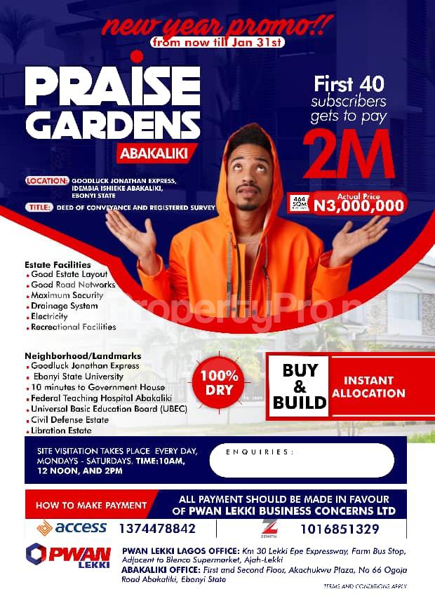 Land for sale Goodluck Jonathan Express, Idembia Ishieke Abakaliki, Ebonyi State``` Abakaliki Ebonyi