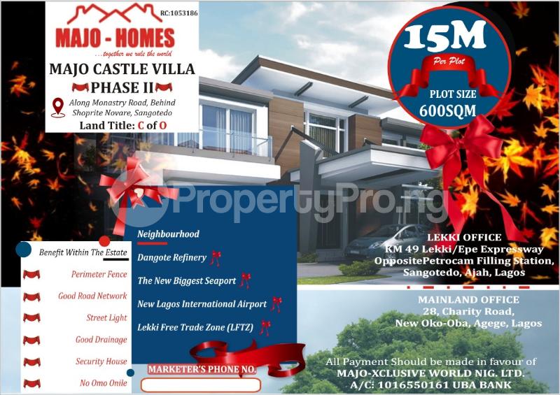 Land for sale Majo Castle Villa Phase 2 Along Monetary Road Sangotedo Ajah Lagos