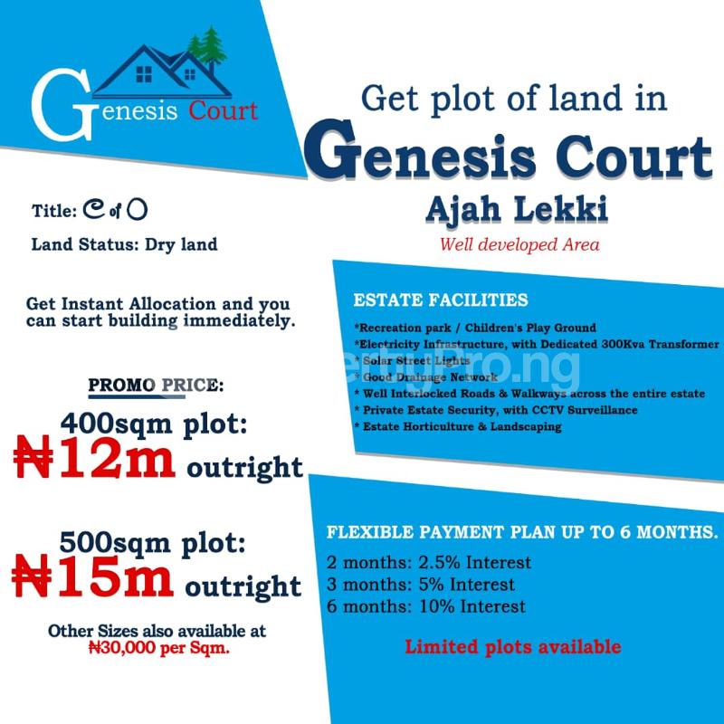 Land for sale Genesis Court, Ajah Lekki. Lekki Gardens estate Ajah Lagos