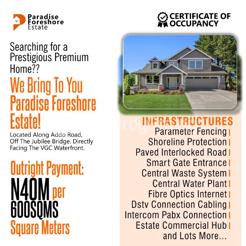 Land for sale Paradise Foreshore Estate Lekki Palm City Estate Ado Ajah Lagos