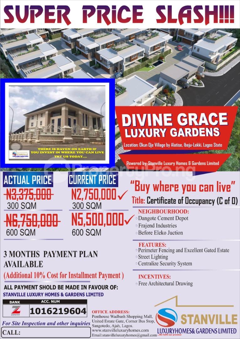 Land for sale Divine Grace Luxury Gardens, Okun Ojeh B4 Eleko Junction Eleko Ibeju-Lekki Lagos