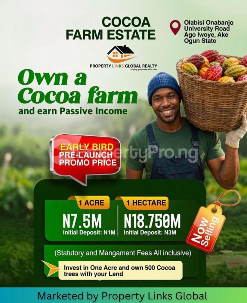 Land for sale Cocoa Farm Estate For Sale In Ago Iwoye Ogun State” Close To Oou Main Campus, Ago Iwoye * Along Oou Road, Ago Iwoye * Near Olabisi Onabanjo University, Ogun State * Oou Main Campus, Ago Iwoye, Ogun State Ijebu North Ogun