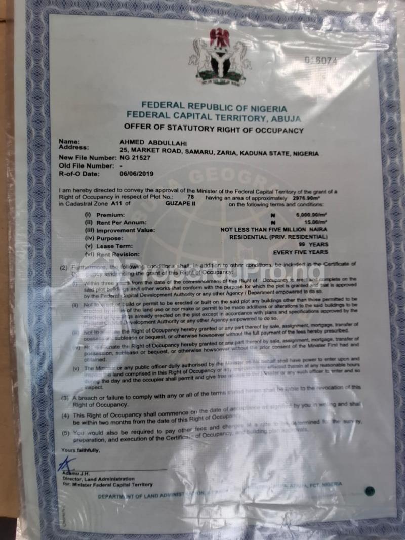 Land for sale Close To Gilmore Yard Guzape Abuja