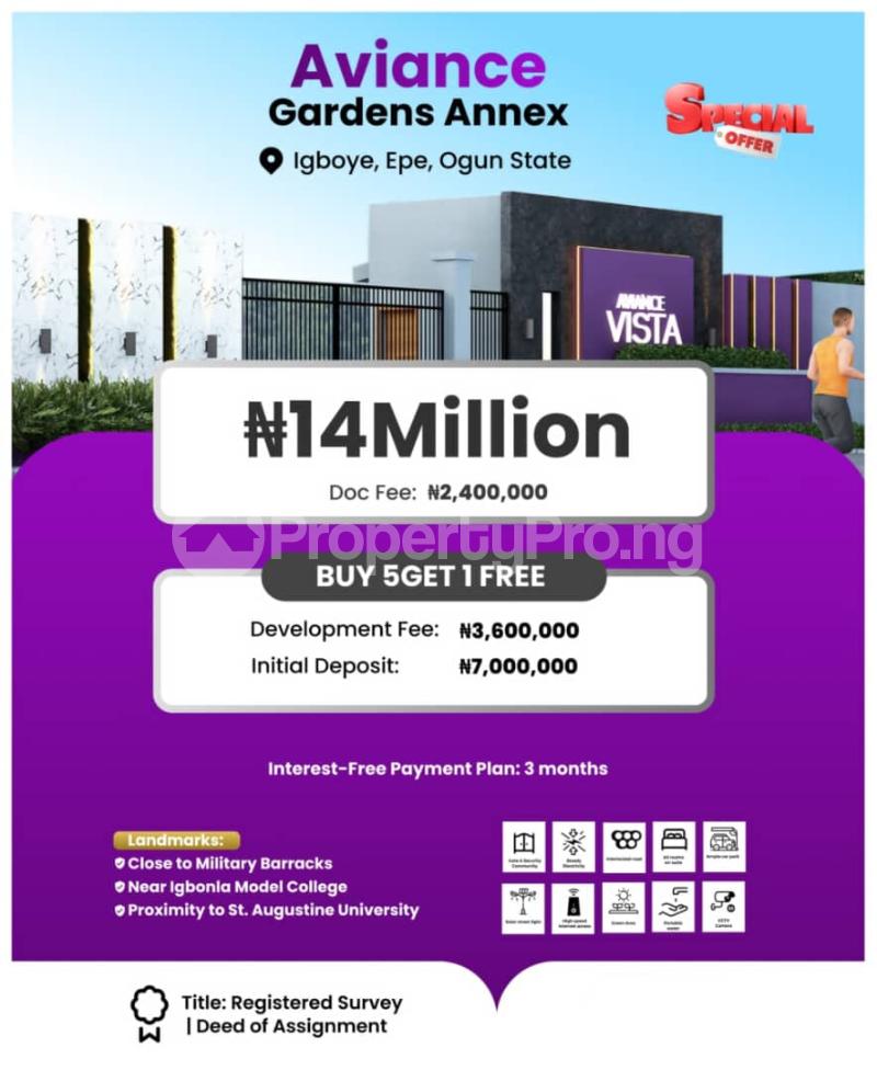 Land for sale Aviance Golden Annex Close To Military Barracks Near Igbonla Model College Epe Road Epe Lagos