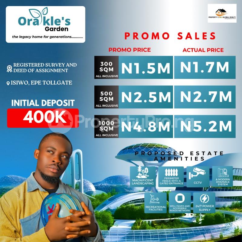Land for sale Orakle's Garden Estate Epe Tollgate Close To Yaba Tech Epe Campus And Augustine University Epe Road Epe Lagos