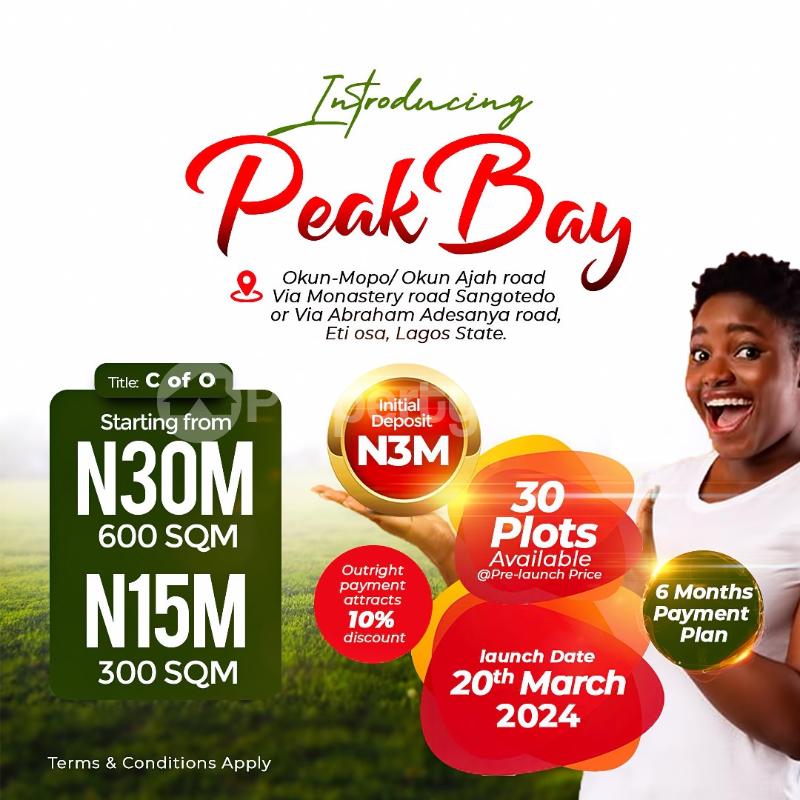 Land for sale Okun Mopo/ Okun Ajah/via Monastery Road/ Peak Bay Abraham adesanya estate Ajah Lagos