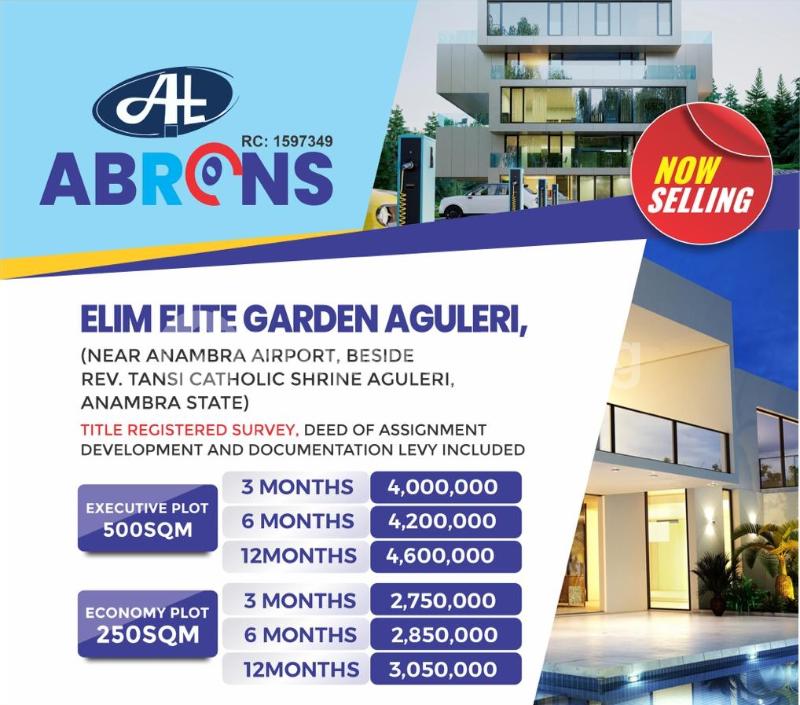 Land for sale Aguleri/ Elim Elite Garden Estate/ Near Anambra State Cargo Airport Anambra Anambra