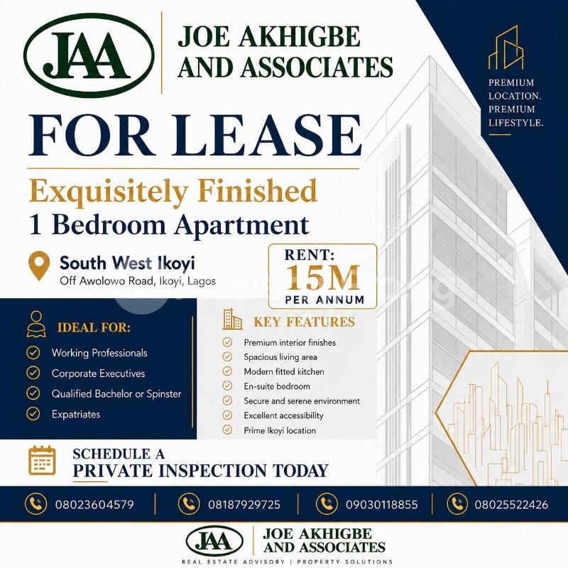 1 bedroom House for rent South West Ikoyi Off Awolowo Road, Ikoyi, Lagos Ikoyi S.W Ikoyi Lagos