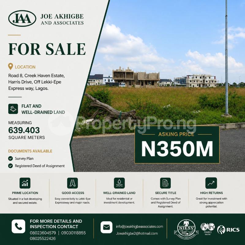 Land for sale Road 8, Creek Haven Estate, Harris Drive, Off Lekki Epe Express Way, Lagos Lekki Lagos