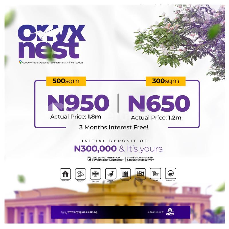 Land for sale Abepe Village/ Ibadan.onyx Nest/ Opposite Ido Secretariat Office, Ibadan Oyo