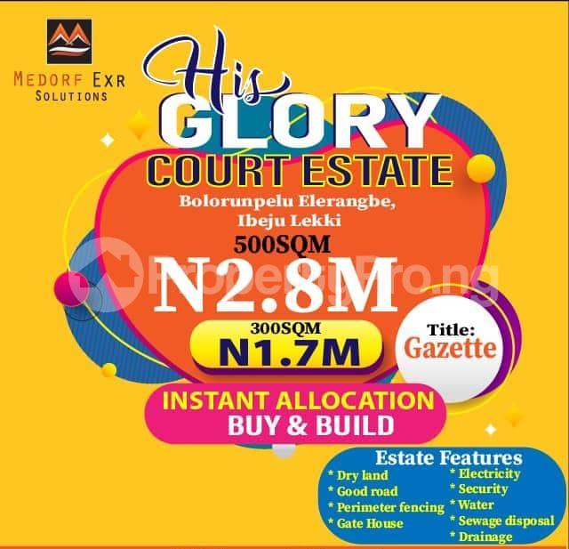 Land for sale Eleko Bus Stop Eleranigbe Ibeju-Lekki Lagos