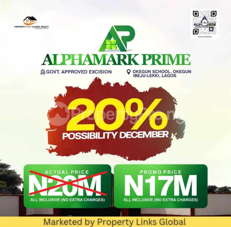 Land for sale Alphamark Prime Close To Alaro City And Atlantic University Eleko Junction Ibeju-Lekki Lagos