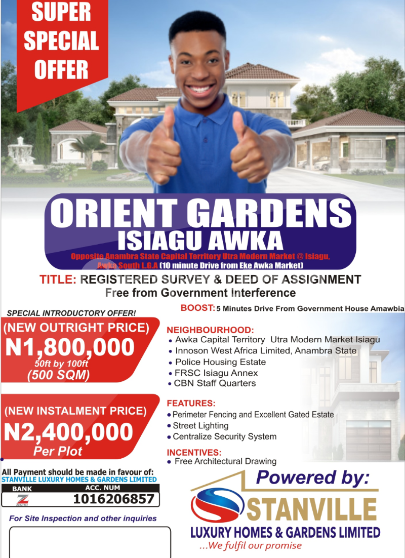 Land for sale Oriental Garden Estate Isiagu Awka South Anambra