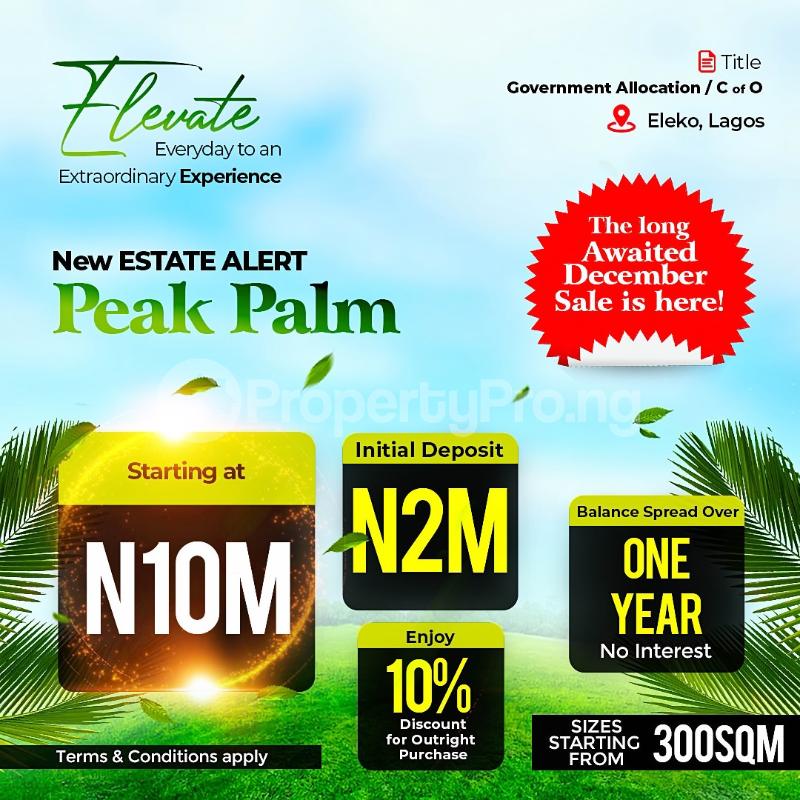 Land for sale Near Magbon Alade Junior Grammar School /peak Palm Estate Eleko Ibeju-Lekki Lagos