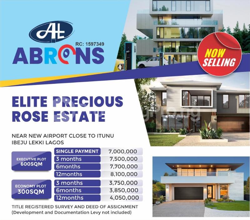 Land for sale Close To Itunu Estate ,elite Precious Rose Estate/ Near The New Airport Free Trade Zone Ibeju-Lekki Lagos