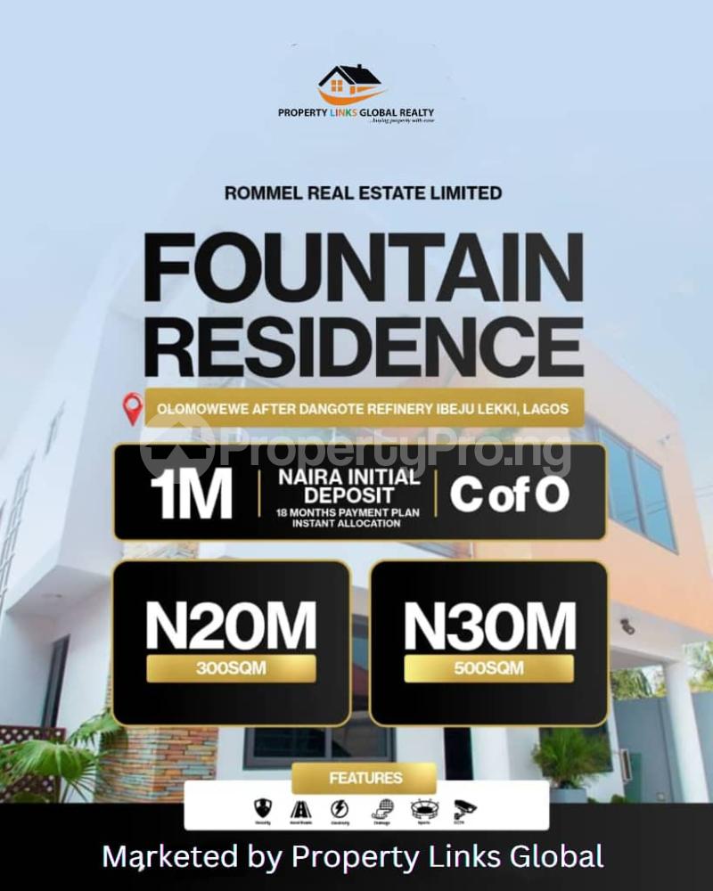 Land for sale Fountain Residence Olomowewe, Oshoroko Community, Ibeju Lekki, Lagos After Dangote Refinery Ise town Ibeju-Lekki Lagos