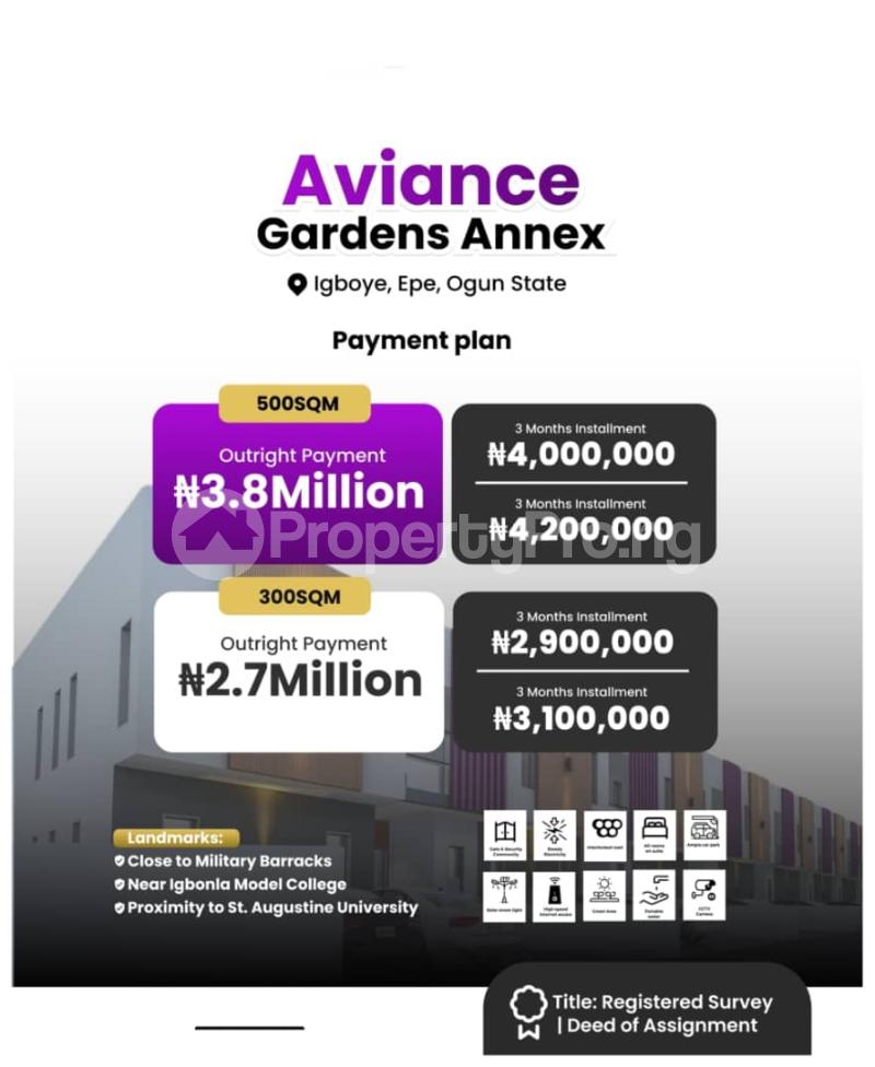 Land for sale Aviance Golden Annex Close To Augustine University Lauded And Model College Epe Road Epe Lagos