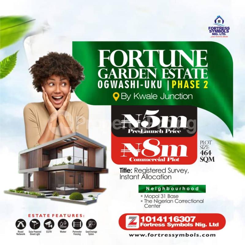 Land for sale Ogwashi Uku/fortune Garden Estate Phase2/ By Kwale Junction Asaba Delta
