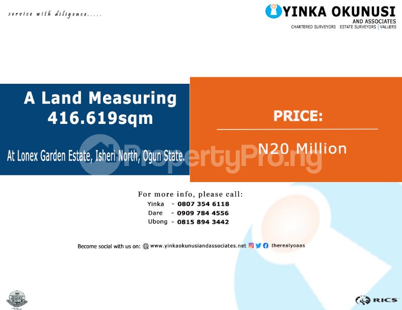 Land for sale At Lonex Garden Estate, Isheri North, Ogun State. Isheri Egbe/Idimu Lagos