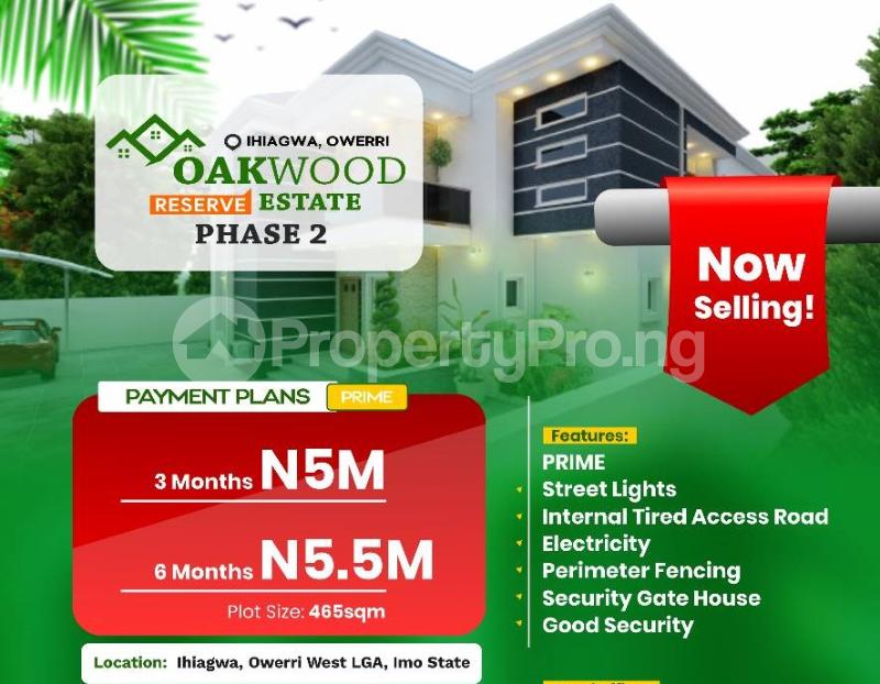 Land for sale Ihiagwa, Owerri West Lga/oakwood Reserve Estate/5 Minutes Drive To Federal University Of Technology Owerri Owerri Imo