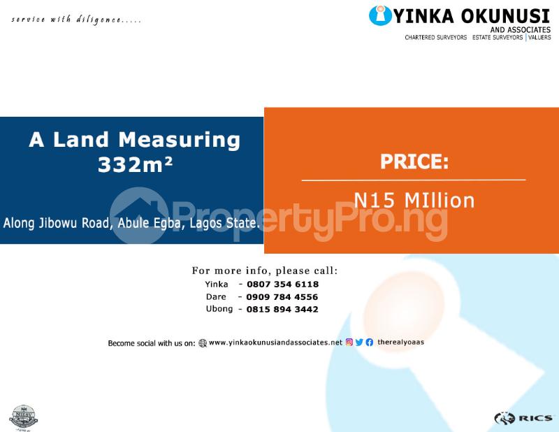 Land for sale Along Jibowu Road, Abule Egba Abule Egba Lagos